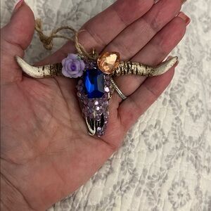 Decorative Bull Skull Ornament with Blue and Purple Accents